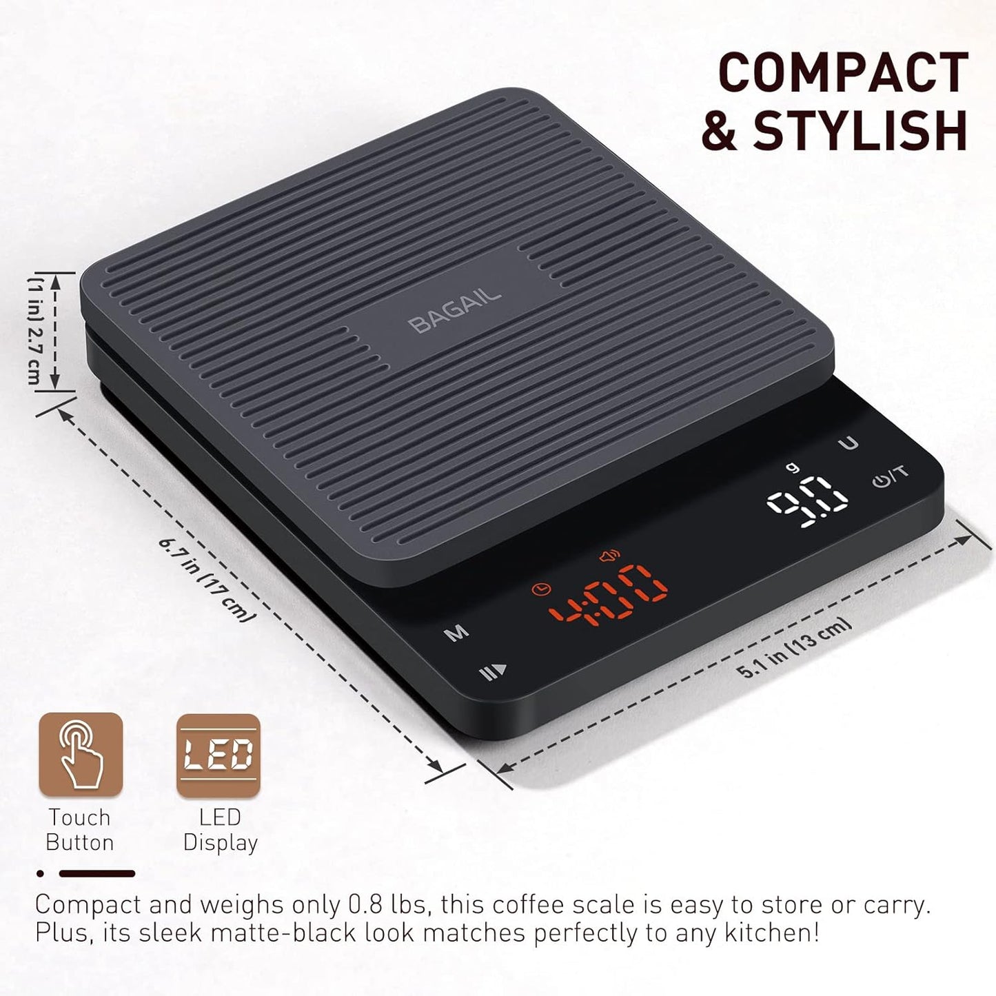 Coffee Scale with Timer (BAGAIL BASICS) - 0.1g High Precision Kitchen Scale