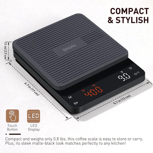 Coffee Scale with Timer (BAGAIL BASICS) - 0.1g High Precision Kitchen Scale